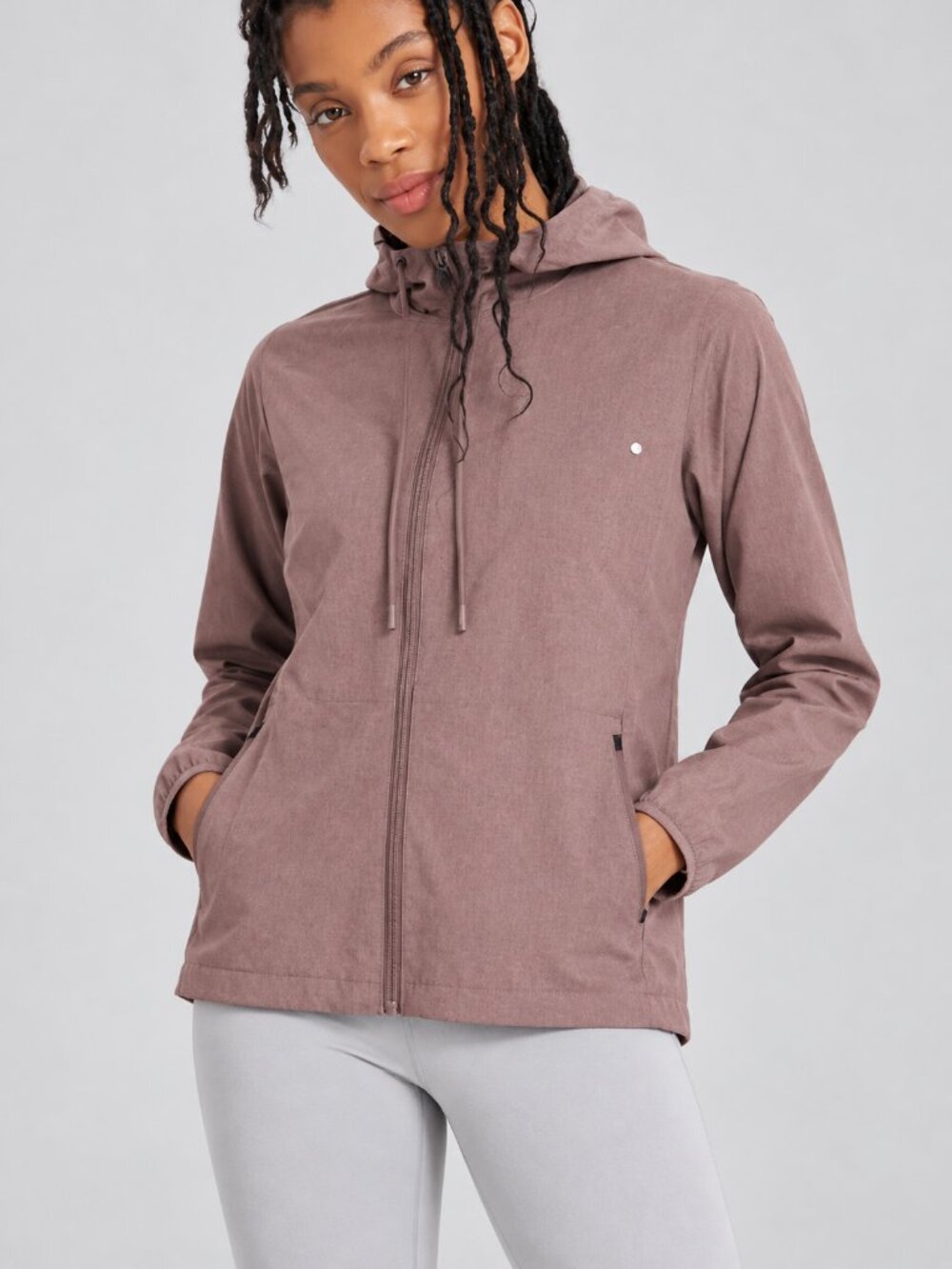 Vuori Womens Outdoor Trainer Shell Jacket Heather Mauve Hooded Full Zip SZ Large